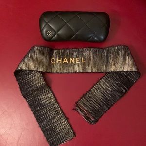 Chanel authentic ribbon with logo and leather glasses case